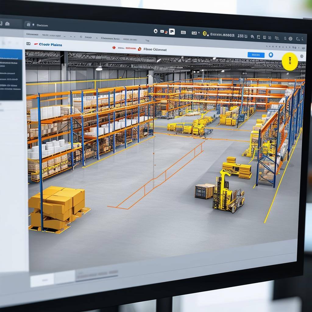 computer screen showing warehouse floor plan including location of equipment-1