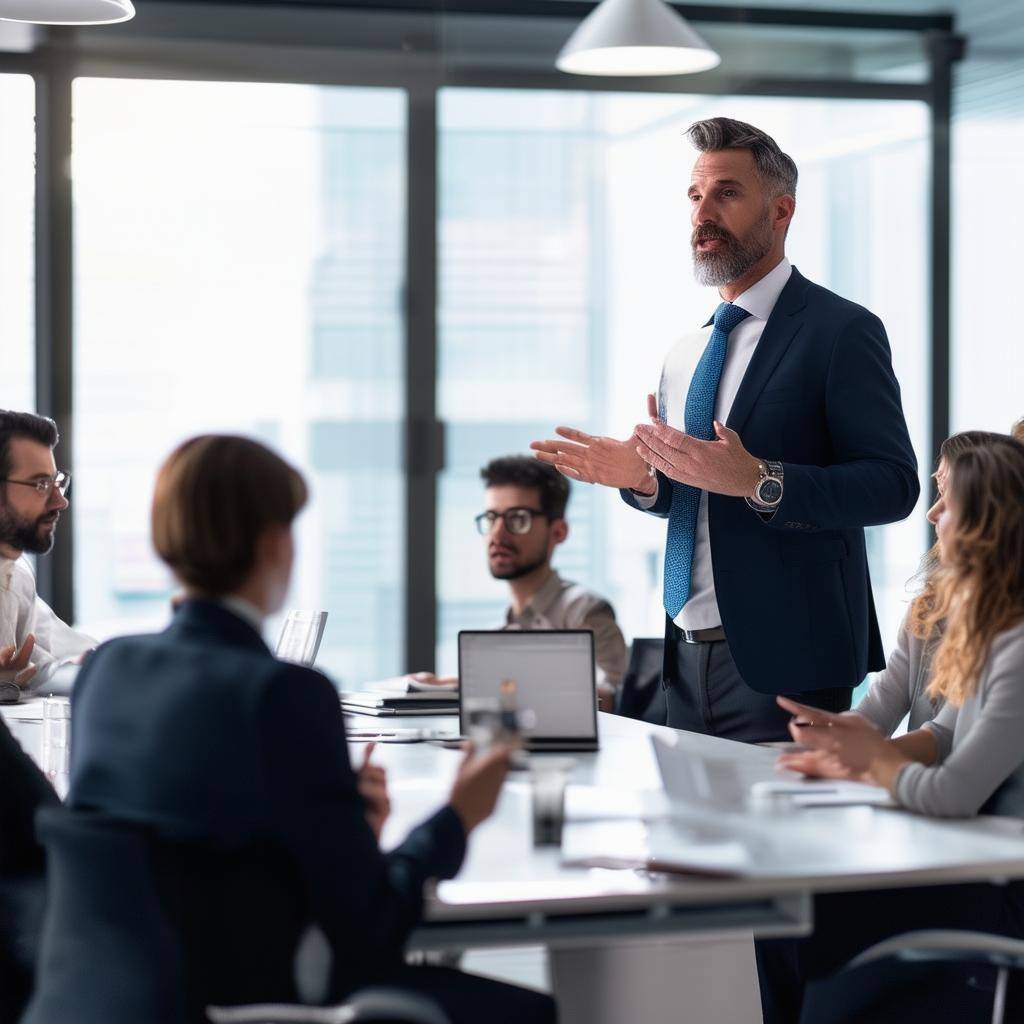 sales director addressing a team meeting